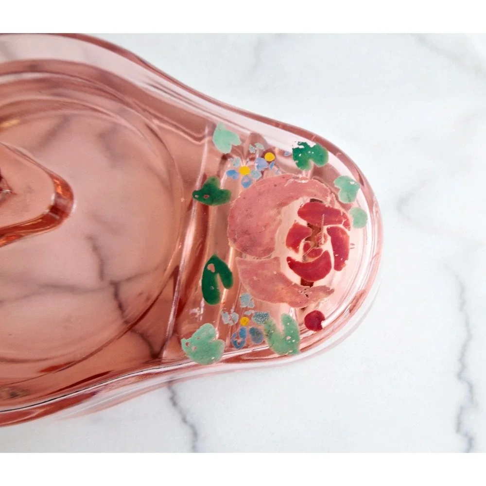 Cambridge Glass Peach-Blo Vintage Vanity Dish Hand Painted